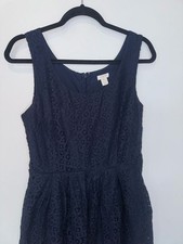 J. Crew Swirling Lace Dress Size 12 Navy Blue Sleeveless Fit And Flare picture