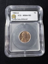 1960-D Lincoln Memorial Cent Large Date, RPM-007 ICG MS64 RD Mint Mark Doubling picture