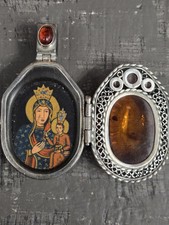Rare ANTIQUE AMBER PENDANT Polish artist Marta Konaszewska Exquisite Painting picture