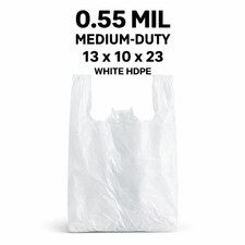 White Plastic T-Shirt Shopping Bags 13x10x23 0.55 Mil HDPE Grocery Retail Bulk picture
