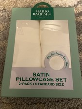 NIP SEALED SET 2 MARIO BADESCU STANDARD SATIN PILLOWCASES IVORY picture