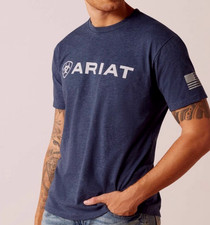 Ariat Men's Shield Flag T-Shirt-54198 - New with Tag - NAVY HEATHER - Size XL picture