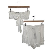 Nasty Gal Tied To The Bar Bandeau Top Short Set Sz US 8 White picture