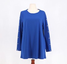 NWT CHICO'S Button Sleeve Knit Tunic Top in Cobalt Blue Size 2/L picture