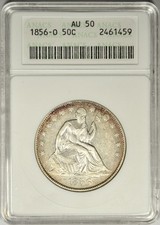 1856-O SEATED LIBERTY HALF DOLLAR ~ ANACS AU50 ~ UNDERGRADED?? picture