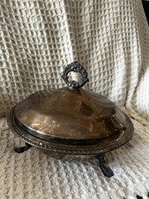 Antique EB Rogers Silver Plate 3 Footed Covered Casserole Dish #1158 picture