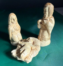 Hand Carved Wood 3 Piece Holy Family Nativity Vintage Christmas Set picture