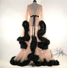 Women's Sheer Sleepwear Nightwear Robes Artificial Feather Trim Dresses New picture