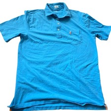 JOHNNIE-0 Polo Shirt Mens Medium Blue Short Sleeve Preppy Cotton Spandex picture