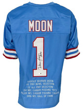 Houston Oilers Warren Moon Autographed Pro Style Blue Stat Jersey JSA Authent... picture