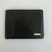 Gucci Vintage Men's Black Grained Leather Bi-Fold Wallet with Gold Logo Plaque picture
