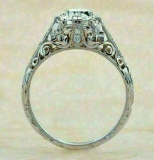 2.5Ct Art Deco Vintage Antique Flower Filigree Round Cut Lab-Grown Diamond Ring picture