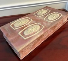 Pristine Vtg Large Incolay Stone Jewelry Box Pink Marbled Cameo Relief 14