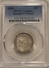 1833 Capped Bust Silver Quarter PCGS VF Details Only 156k Minted picture