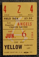 1964 Los Angeles Angels Chavez Ravine Ticket Stub w/ Rain Check Field Box EX/NM picture