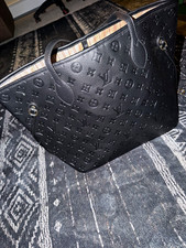 Louis Vuitton Black Embossed Monogram Tote, Zip Closure, Pouch, Pockets picture