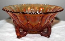 VINTAGE NORTHWOOD CARNIVAL GLASS LEAF & BEADED 3 FOOTED 3.5
