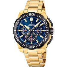 Festina Chrono Bike F207271 Men's Gold Stainless Steel Blue Dial Watch 45.5 mm picture