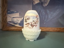 Fenton Opal Satin Birds in Winter Chickadee Ballet Glass Fairy Lamp Light #469  picture