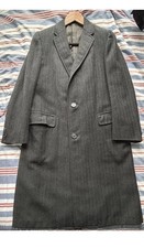 Vintage 1950s Charcoal Gray Herringbone Plaid Wool Overcoat Partially lined 38R picture