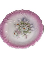 Nice Antique Rose Germany Porcelain 8” Bowl with Pink Border, Centered Daisies picture