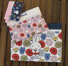 Miffy Floral 3 Piece Pouch Bag Set Japan NEW Combine & Save Shipping $$ picture