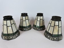 Vintage SPECTRUM Stained Glass Chandelier Shades Set 4 Mission Tiffany Style picture