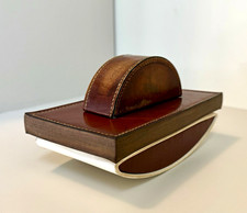 Vintage Hermès Paris Dupré-Lafon Leather Rocker Desk Blotter c.1940s French picture