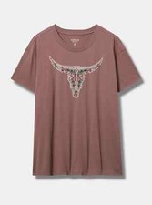 Torrid Plus 2X Graphic Tee Steer Horns Relaxed Crew Neck T-Shirt Rose Taupe NWT picture