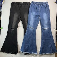 ANNA-KACI California Jeans Lot 2 Women 2XL Blue Black Pull On Flare Bell Bottom picture