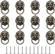 12 Pieces Antique Lion Head Cabinet Knobs, Ring Pulls Handle for Drawer Dresser picture
