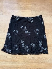 Vintage Express Black Floral Rayon Skirt Romantic Grunge Coquette Skirt Size L picture