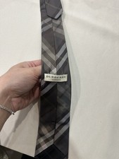 Burberry London Men's Woven Silk Plaid Check Tie Brown Gray Black picture