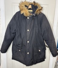 Woolrich Arctic Blue Parka Jacket With Fur Made In USA MENS L Size picture