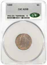 Key Date 1888 Liberty V Nickel CAC AU58 picture