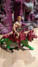 Vintage 1981 MOTU He-Man & Battle Cat 100% COMPLETE Mattel Unbroken Strap Soft H picture