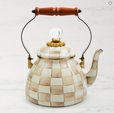 MacKenzie-Childs Mocha Check Tea Kettle Enamel Steel picture