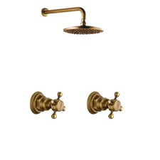 8” Antique Brass 3 PCS Bathroom Wall Mount Rainfall Shower Kit Mixer Faucet Taps picture