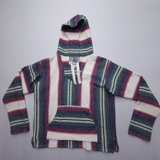 Original Senor Lopez Hoodie Mens Medium Mexican Baja Poncho Striped Drug Rug picture