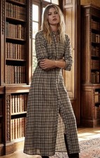 ZARA NWT WOMAN SS26 PLAID MAXI SHIRT DRESS BROWN-BLUE | 4772/303 picture