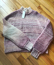 Rachel Zoe Womens Ombré Pink/Cream Striped Mock Neck Knit Pullover Sweater M picture
