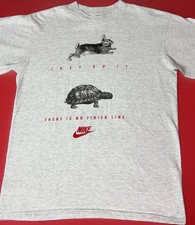 Vtg 90s Nike There Is No Finish Line T-shirt Size L Gray Tortoise & The Hare picture