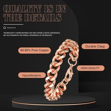 Pure Solid Copper Bracelet Arthritis Cuban Chain  Link Rider  Bracelet 7.5 INCH picture