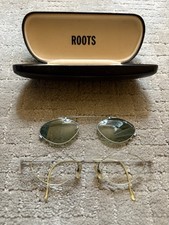 Vintage Andy Warhol Gold Rimmed Eye Glasses With Green Clip On Sunglasses   picture