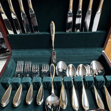Oneida GOLDEN CAMBER Stainless Flatware Set 44 Pc Service for 8 +Chest NO FADING picture