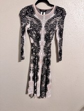 BCBGMAXAZRIA Regan Silk Blend Etched Lace Floral Long Sleeve Midi Sheath Dress picture