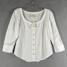 Maeve Anthropologie Solange Top Women 4 Button Up Linen Blend Puff Sleeve Blouse picture
