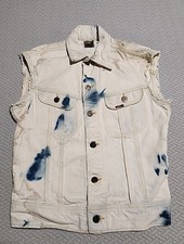 VTG USA 70s Lee Denim Vest Cut Off Sanforized thrashed staining tie dye bleach S picture