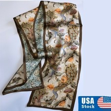 100% Mulberry Silk Long Skinny Scarf Double-Sided Print Neck Hairband Kerchief picture