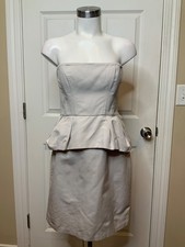 BCBG Max Azria Avanti Light Ash Gray Strapless Peplum Dress, Size 8, NWT picture